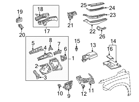 2012 Lexus RX350 Structural Components & Rails Member Sub-Assy, Front Side, LH Diagram for 57028-48906