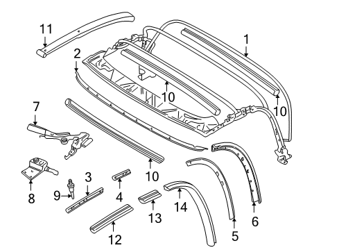 1997 BMW Z3 Convertible Top Folding-Top Frame Diagram for 54318397648