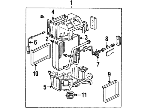 1999 Isuzu Rodeo A/C Evaporator Components Evaporator Assy. Diagram for 8-97202-944-0