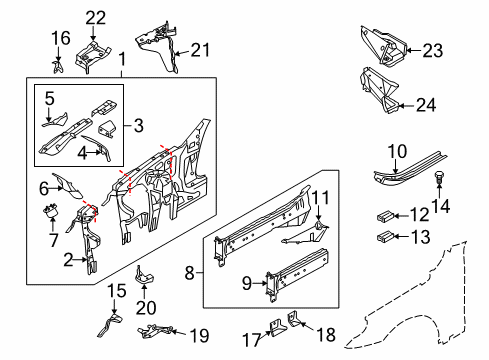 2004 BMW 645Ci Structural Components & Rails Partition Left Diagram for 51717050671