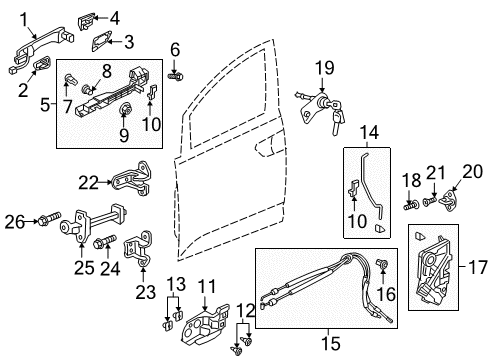 2019 Honda Odyssey Front Door Latch Assembly, Right Front Door Power Diagram for 72110-TLA-A11