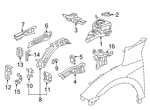 2019 Honda Civic Structural Components & Rails Separator, L. Wheelhouse Member (Upper) Diagram for 60724-TGG-A01