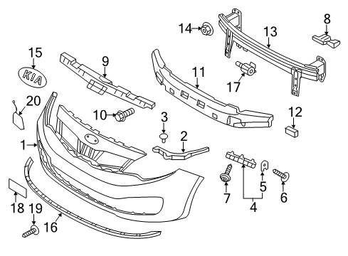 2016 Kia Rio Front Bumper Front Bumper Cover Diagram for 865111W500