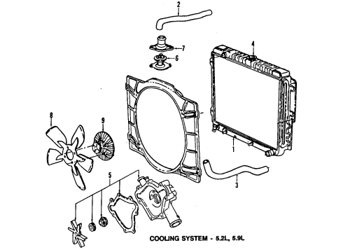 1991 Dodge B150 Cooling System, Radiator, Water Pump, Cooling Fan, Belts & Pulleys Belt Drive Diagram for B0013454