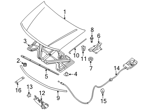 2008 Nissan Pathfinder Hood & Components Rod Hood Support Diagram for 65770-9BM0B