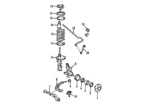 1992 Toyota Previa Front Suspension Components, Lower Control Arm, Stabilizer Bar Seat Diagram for 48044-28010