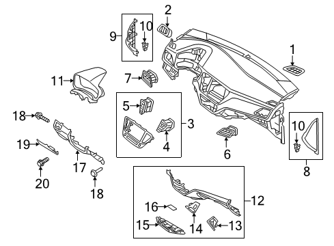 2018 Hyundai Accent Cluster & Switches, Instrument Panel Bezel-Center Facia Panel Switch Mounting Diagram for 93701-J0100-PKG