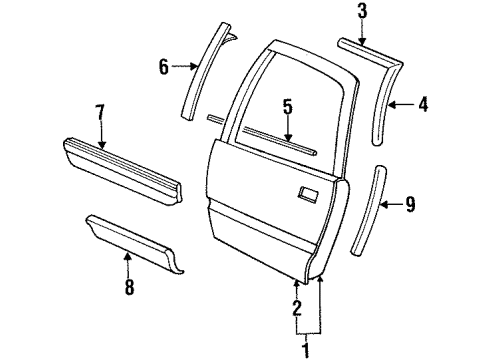 1994 Buick Roadmaster Rear Door Molding Kit, Rear Side Door Center Diagram for 12522242