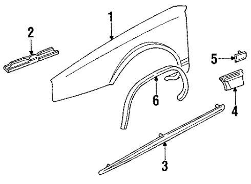 1991 Cadillac Seville Fender & Components, Exterior Trim Molding Asm-Front Fender Center Rear *White Diagram for 20724511