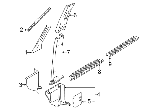 2003 Kia Sedona Interior Trim - Pillars, Rocker & Floor Trim Assembly-A Pillar Upper Diagram for 0K52Y68110A64