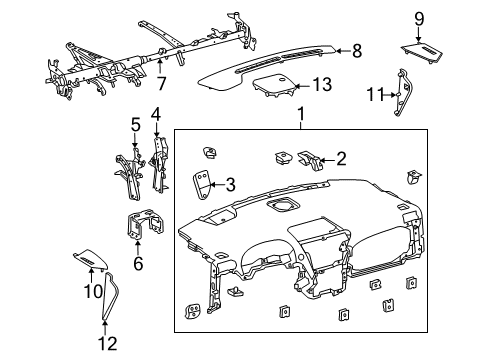 2010 Lexus RX450h Cluster & Switches, Head-Up Display Components, Instrument Panel Bracket Sub-Assy, Instrument Panel, Center Diagram for 55308-48080