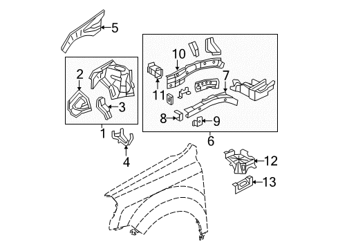 2014 Honda Pilot Structural Components & Rails Frame, L. FR. Side Diagram for 60910-SZA-A00ZZ