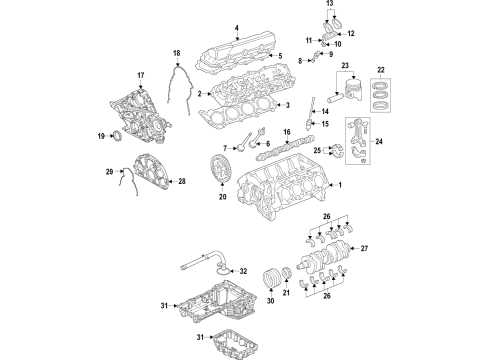 2018 Ford F-350 Super Duty Engine Parts, Mounts, Cylinder Head & Valves, Camshaft & Timing, Variable Valve Timing, Oil Cooler, Oil Pan, Oil Pump, Crankshaft & Bearings, Pistons, Rings & Bearings Bearing Diagram for LC3Z-6D309-B