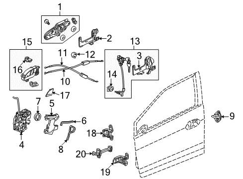 2012 Honda Insight Front Door Handle, Driver Side (New Dyno Blue Pearl Ii) Diagram for 72180-TM8-003ZJ