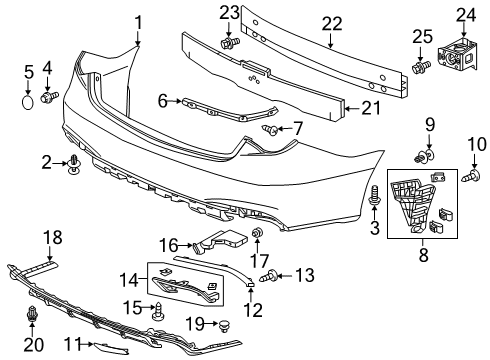 2020 Acura RLX Rear Bumper Molding Left, Rear Bumper Side Diagram for 71509-TY2-A51