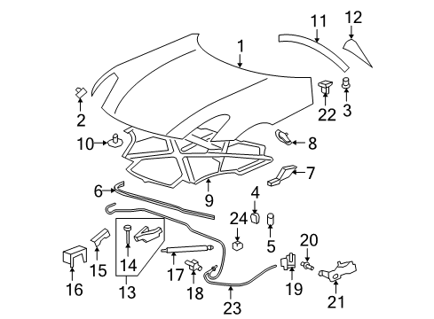 2008 Pontiac Solstice Hood & Components Strut Diagram for 15851687