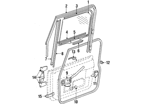 1986 Jeep CJ7 Glass - Front Door WEATHERST-Rip Diagram for J5459644