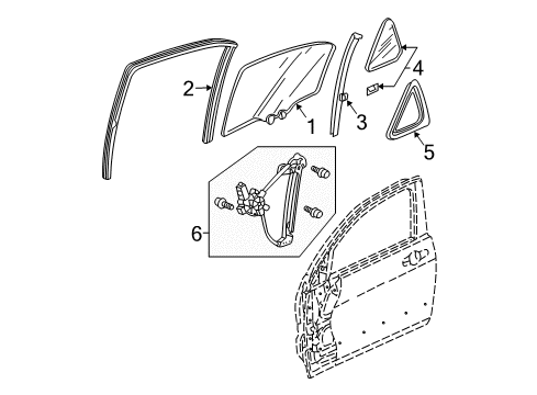 2008 Acura TSX Rear Door Sash, Left Rear Door Quarter Diagram for 72771-SEC-A01