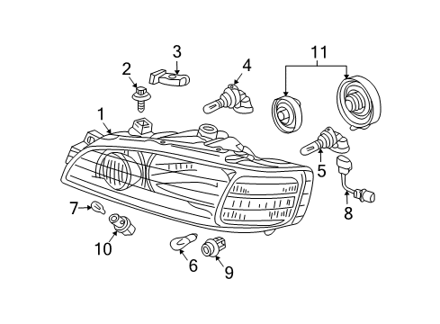 2004 Acura MDX Bulbs Passenger Side Headlight Lens/Housing Diagram for 33101-S3V-A12