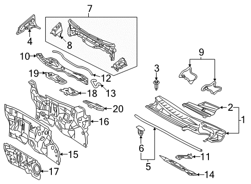 2014 Toyota Yaris Cowl Lower Cover Bracket Diagram for 55722-0D100