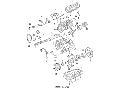1990 Buick Regal Engine Parts, Mounts, Cylinder Head & Valves, Camshaft & Timing, Oil Pan, Oil Pump, Balance Shafts, Crankshaft & Bearings, Pistons, Rings & Bearings Gasket Kit, Engine Service Diagram for 12351002