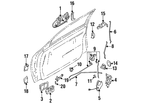 1993 Nissan Altima Door & Components Front Door Outside Handle Assembly, Left Diagram for 80607-0E700