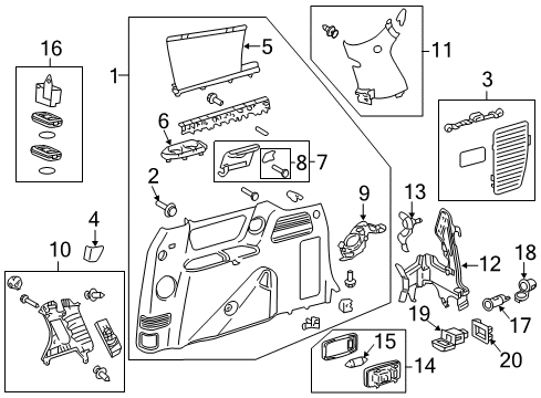 2011 Toyota Sienna Interior Trim - Side Panel Quarter Trim Panel Diagram for 62520-08051-B0