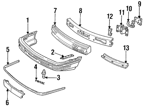 1992 Pontiac Sunbird Front Bumper Absorber-Front Bumper Fascia Energy Diagram for 16510386