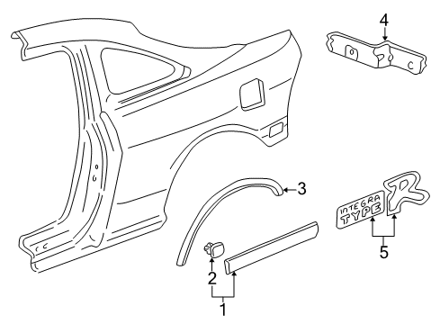 2001 Acura Integra Exterior Trim - Quarter Panel Protector, Right Rear Fender (Nighthawk Black Pearl) Diagram for 75304-ST7-A11ZX