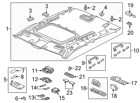2019 Honda Ridgeline Interior Trim - Roof Microphone Assy., Array Diagram for 39180-TVA-A11