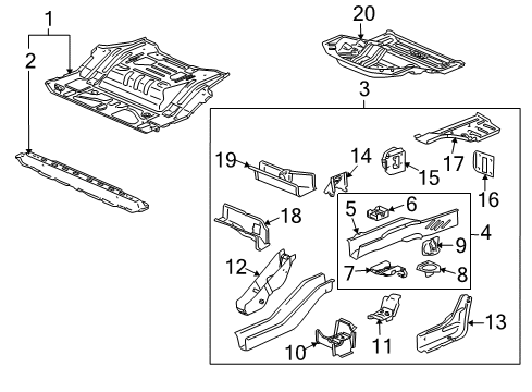 2003 Saturn Vue Rear Body - Floor & Rails Panel Asm, Rear Compartment Diagram for 22723790