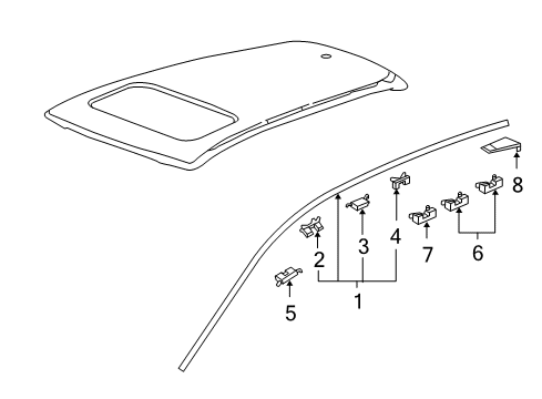 2008 Acura RDX Exterior Trim - Roof Clip A, FR. Windshield Side Diagram for 91570-SJD-003