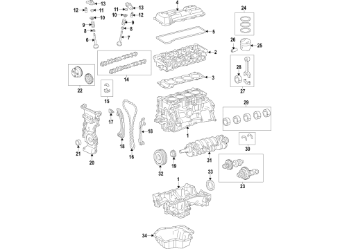 2020 Lexus RC300 Engine Parts, Mounts, Cylinder Head & Valves, Camshaft & Timing, Variable Valve Timing, Oil Cooler, Oil Pan, Balance Shafts, Crankshaft & Bearings, Pistons, Rings & Bearings GASKET KIT, ENGINE V Diagram for 04112-36350