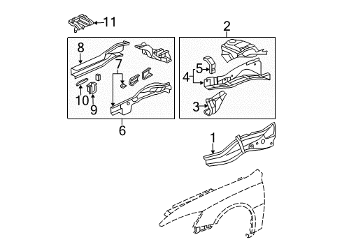 2005 Honda Accord Structural Components & Rails Plate Set, L. FR. Side Back Diagram for 04615-SDA-A20ZZ