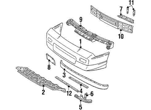 1988 Pontiac Fiero Front Bumper Brace-Front Bumper Fascia Diagram for 10030836