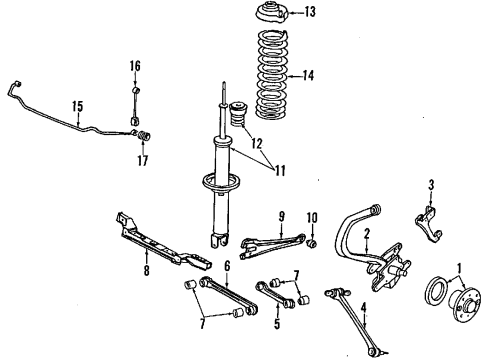 1990 Acura Legend Rear Axle, Lower Control Arm, Upper Control Arm, Stabilizer Bar, Suspension Components Arm Assembly, Left Rear Trailing Diagram for 52372-SG0-A00
