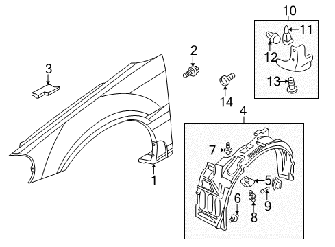 2001 Dodge Stratus Fender & Components, Exterior Trim Shield-Splash Diagram for MR990643