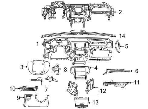 2021 Jeep Grand Cherokee Instrument Panel Components Panel-Instrument Lower Diagram for 5MT29DX9AB