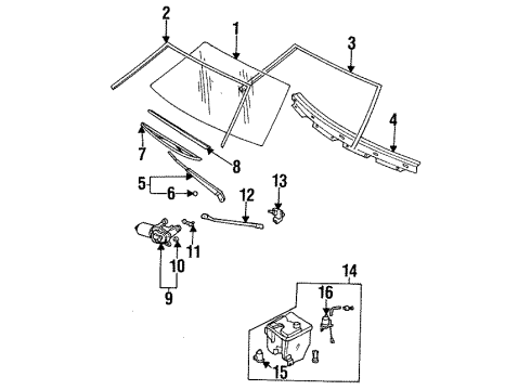 1989 Nissan Sentra Windshield Glass, Wiper Components, Reveal Moldings Blade Diagram for 28890-60A10