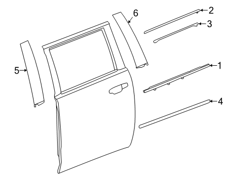 2020 Chevrolet Suburban Exterior Trim - Rear Door Body Side Molding Diagram for 22997636
