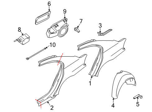 2006 BMW 750i Quarter Panel & Components Left Water Channel Cover Diagram for 51717033259