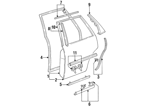 1992 Toyota Camry Rear Door & Components, Exterior Trim Moulding, Rear Door, Outside LH Diagram for 75742-33030