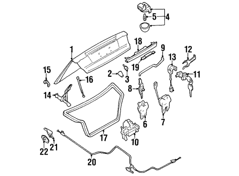 1999 Infiniti G20 Fuel Door Handle Trunk Lid Diagram for 84640-41F01