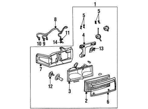 1996 Cadillac DeVille Headlamps Lens, Front Headlamp (W/Housing) Diagram for 16521893