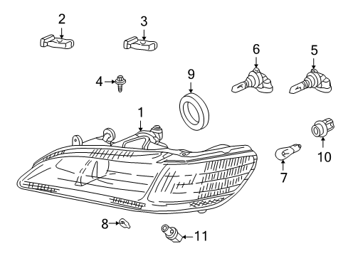 2001 Honda Accord Bulbs Headlight Unit, Passenger Side Diagram for 33101-S84-A02