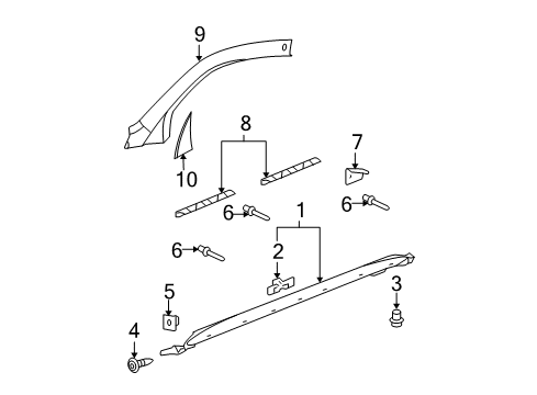 2007 Chevrolet Equinox Exterior Trim - Pillars, Rocker & Floor Rocker Molding Retainer Diagram for 5480852