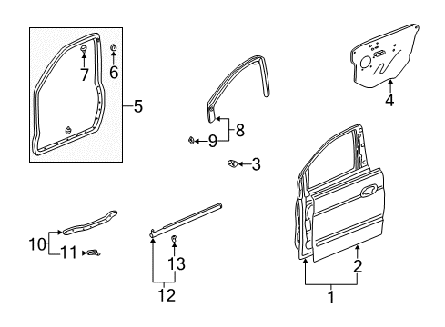 2001 Honda Odyssey Front Door Cylinder, Driver Side Door Diagram for 72146-S0X-A21