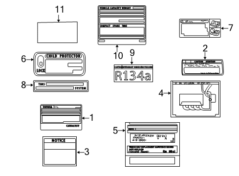 2001 Toyota Echo Information Labels Plate, Battery Diagram for 28898-46020