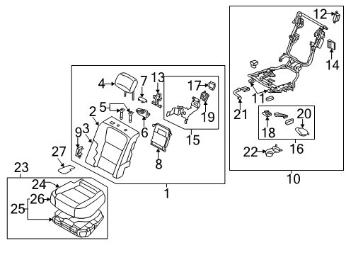 2015 Hyundai Equus Rear Seat Components Frame & Pad-Rear Seat Back, LH Diagram for 89350-3N560