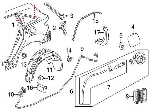 2017 Acura RDX Quarter Panel & Components, Exterior Trim Strake, Left Rear Diagram for 74485-TX4-A00